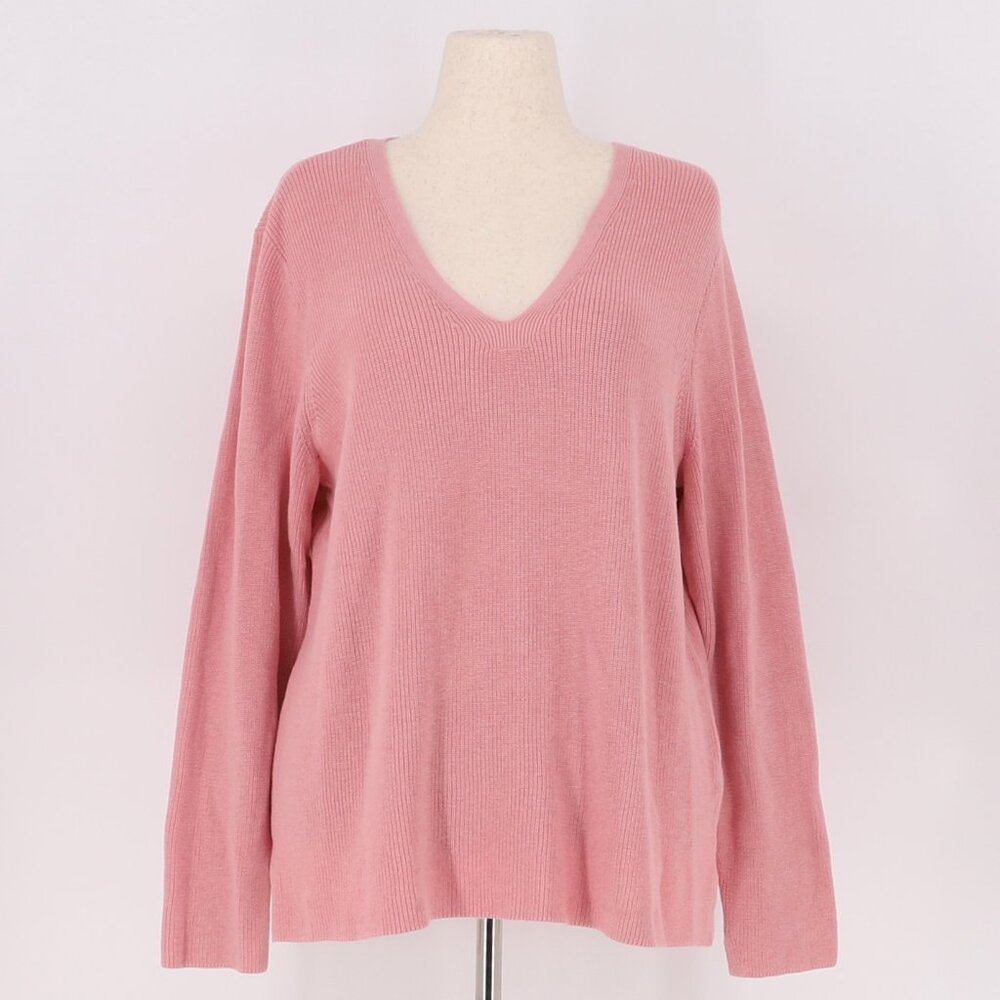 J. JILL Pink V-Neck Cotton Blend Ribbed Pullover Sweater Size XLp